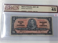 1937 (bus Ef45) Canadian 2 Dollar Bill