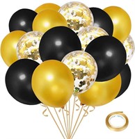 OPEN Black and Gold Confetti Balloons