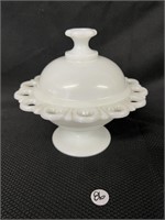 VTG Milk Glass Compote/Candy Dish w/Lid