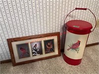 Red Tin w/ handle & bird picture