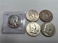 5 silver half dollars Franklin