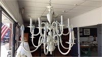 Painted 12 light chandelier, takes medium size