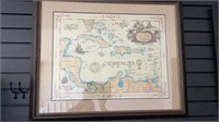 Art framed Map of the West Indies decor, double
