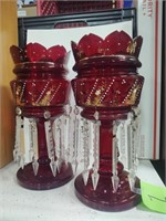 Antique Bohemian Ruby Red Mantle Lusters
