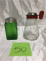 Vintage Glass ware- green rippled shaker turn-key