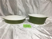 Two Vintage Avocado Green Corning Ware Dishes