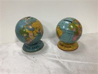 Two Small Vintage Metal Globe Banks