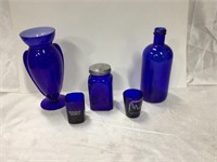 8 Inch Art Glass Blue vase white