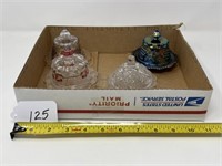 4 Miniature Glass Covered Butter Dishes