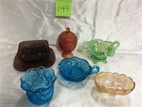 Colored Pressed + Cut Glass Assortment (Lot of 7)