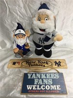 NY Yankee 4pc Lot: 12" Ceramic Bank, Plush Toy,