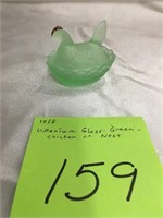 Uranium Glass, "Chicken on Nest" Miniature 2 1/2"