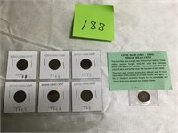 6 Indian Head Cents, 1 Civil War Indian Head Cent