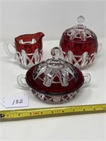 3 Pieces of Ruby Flash Glassware