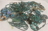 Large Lot of Turquoise Colored Costume Jewelry