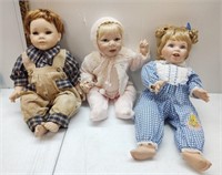 2 Ashton Drake porcelain dolls & 1 unbranded