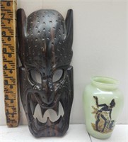 African mask and hand painted vase
