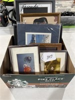 Box of Picutres & Picture Frames
