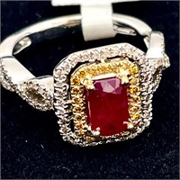 GIA Cert. Burmese Ruby & Diamond Ring Size 7