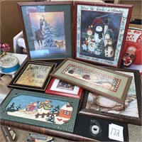 framed Christmas prints lot