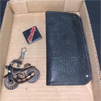 Harley Davidson wallet and pin, keychain