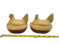 Lot of 2 Stoneware Hens on Nests