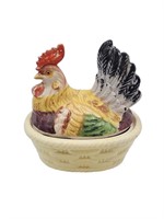 Antique Ceramic Rooster on Nest