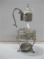 14" Tall Vtg Silver Plate Glass Carafe On Stand