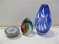 Half Geode, Glass Paper Weight & 8" Glass Vase