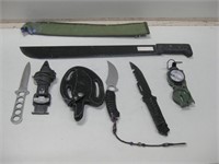 Machete, Compass & Assorted Knifes Longest 22"