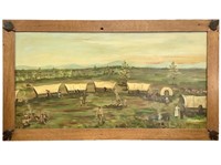 Western Landscape Painting Wagons Signed F. Thomas