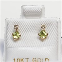 10K Yellow Gold Peridot&Diamond Stud Earrings SJC