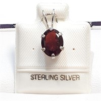 Sterling Silver Oval Cut Garnet Pendant SJC