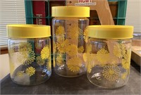3 Corning sunflower canisters