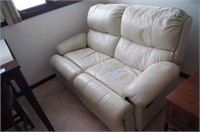 White Leather Two Seat Reclining Love Seat