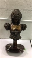 Bronze Woman Sculpture Bust on Marble Q10B