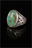 Men's Sterling Silver Ring Turquoise Cabochon BELL