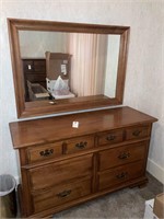 Young Republic Maple Wooden Dresser, Mirror Set