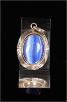 Sterling Silver & Blue Cat's Eye Stone Pendant