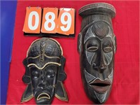 indonesian wood carved masks pair