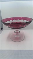 Val St Lambert Cranberry Cut Crystal Compote Signe