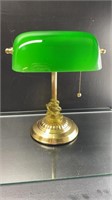 Vintage Bankers Lamp With Green Glass Shade 15" Hi