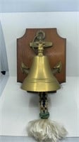 Large Brass Anchor Ships Bell On Wood Plaque 9" X