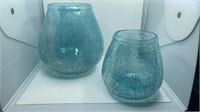 Pair Of Crackled Glass Decorative Vases 8.5" & 6.5