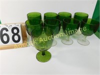 9 Green Stemmed Glasses