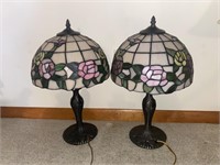 2 tiffany style rose table lamps 21"