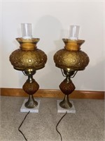2 vintage amber table lamps 21"-pressed glass dais