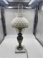 vintage milk glass quilted electrified oil lamp