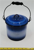 Antique RARE Blue Fade Enamelware Pot w/Lid