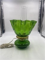 vintage green glass electrified oil lamp